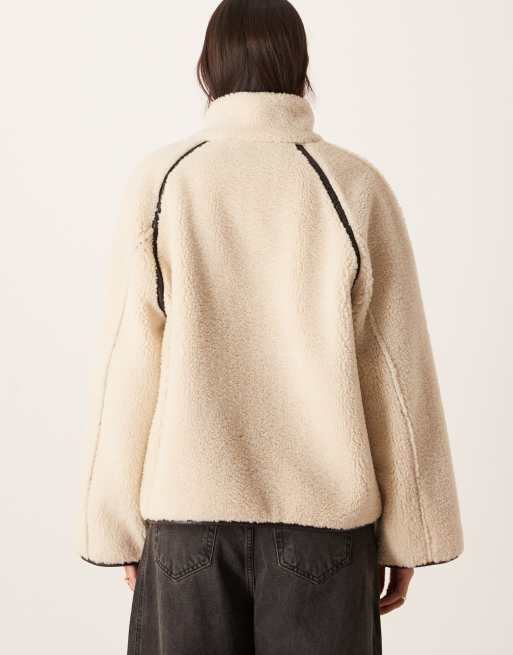 Gina Tricot oversized reversible borg jacket with high funnel neck in beige