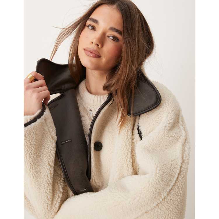 GINA TRICOT oversized reversible teddy jacket with high funnel