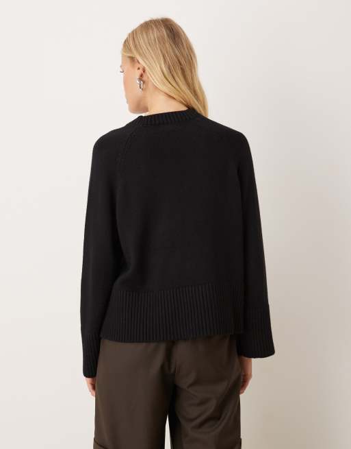 Gina Tricot oversized round neck knit sweater in black, 3 of 4