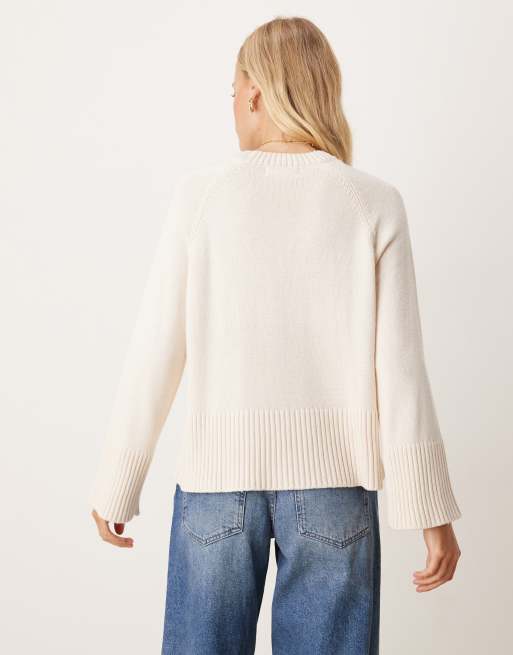 Gina Tricot oversized round neck knit sweater in cream, 4 of 4