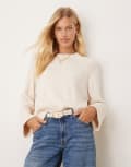 [GINA TRICOT] Gina Tricot oversized round neck knitted sweater in cream-White XL Cream