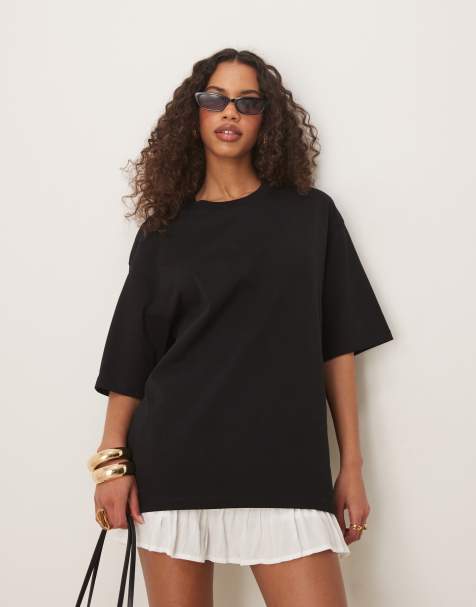 Gina Tricot - Oversized T-shirt met korte mouwen in zwart - view 1