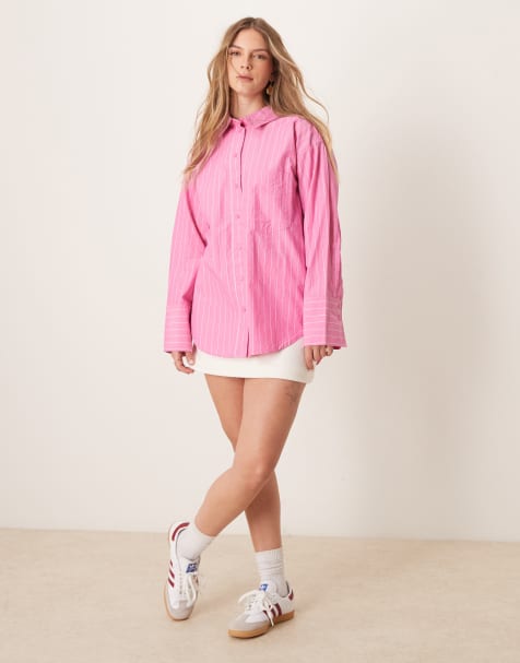 Gina Tricot – Oxford-Hemdbluse in gestreiftem Rosa mit Oversize-Passform - view 1