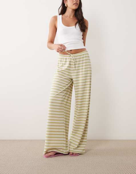 Gina Tricot - Pantalon ample à rayures en jersey ultra-doux avec cordon de serrage - Vert - view 1