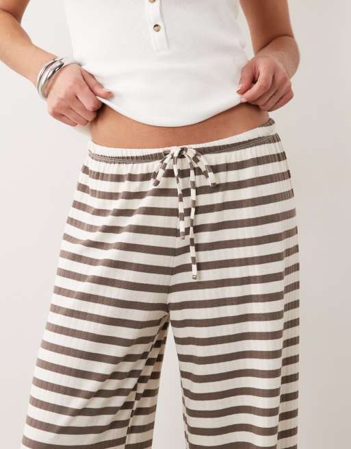 Gina Tricot - Pantalon ample en jersey rayé ultra-doux avec taille à cordon de serrage - Noir et blanc, 3 de 5