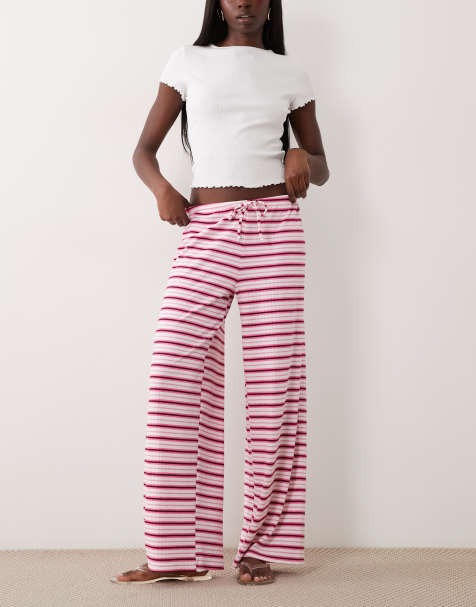 Gina Tricot - Pantalon ample en jersey ultra-doux rayé à cordon de serrage - Rose weekend - view 1