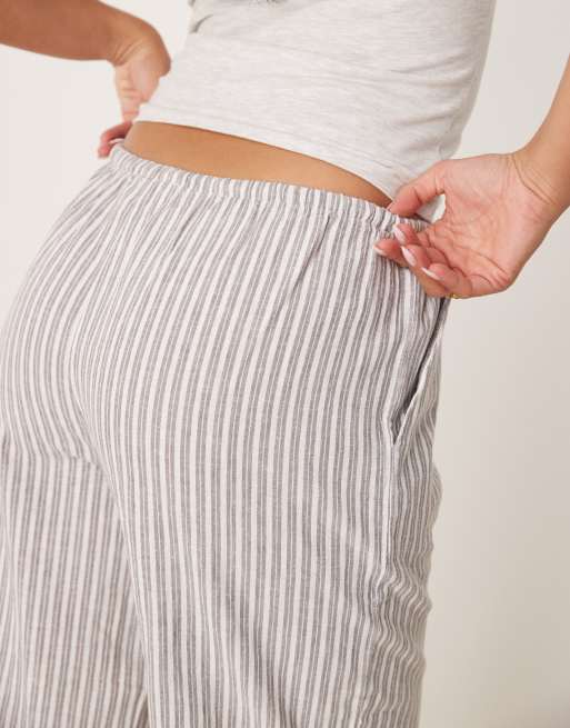Gina Tricot - Pantalon ample en lin avec cordon de serrage et motif rayé - Gris, 5 de 5