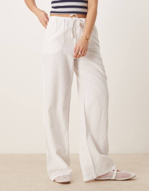 Gina Tricot - Pantalon ample en lin mélangé avec cordon de serrage - Blanc, 2 de 5
