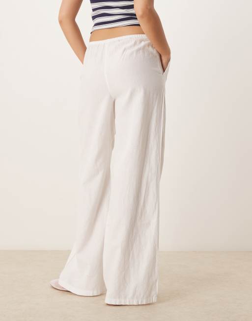 Gina Tricot - Pantalon ample en lin mélangé avec cordon de serrage - Blanc, 4 de 5