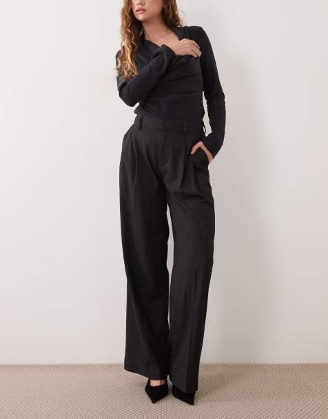 Gina Tricot pantalón de pernera ancha plisado de raya diplomática gris - view 1