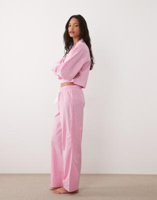 Pantalon de pyjama à assortir en popeline rayée - Rose S