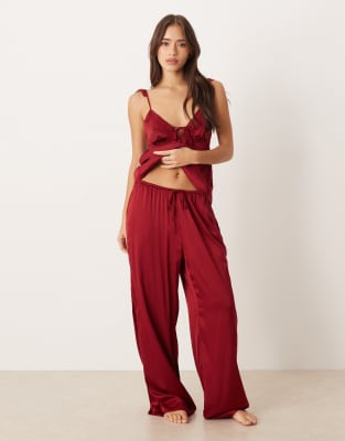 Pantalon de pyjama à assortir en satin - Bordeaux-Rouge M
