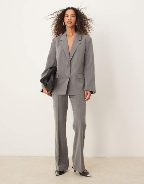 Gina Tricot - Pantalon de tailleur d'ensemble coupe évasée - Gris chiné - view 1