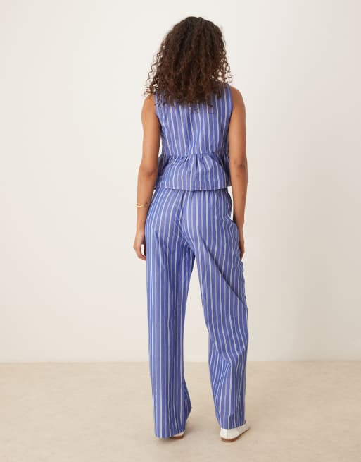 Gina Tricot - Pantalon décontracté d'ensemble à rayures en popeline de coton - Bleu, 2 de 5