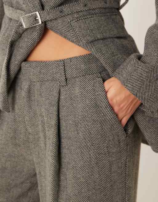 Gina Tricot - Pantalon d'ensemble à chevrons et taille mi-haute - Gris, 5 de 5