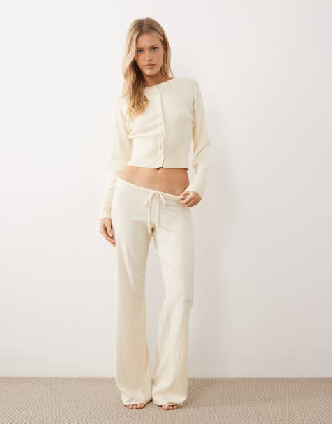 Gina Tricot - Pantalon d'ensemble décontracté en maille - Jaune babeurre - view 1