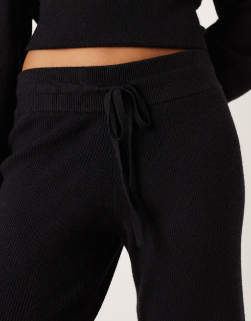 Gina Tricot - Pantalon d'ensemble droit en maille côtelée fine - Noir, 2 de 5