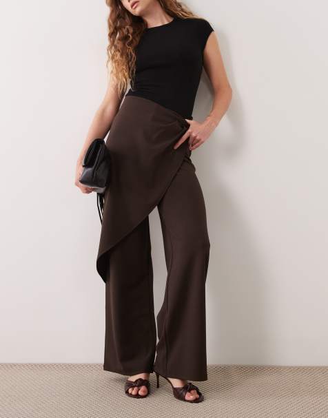 Gina Tricot pantalon drapé portefeuille brun chocolat foncé - view 1