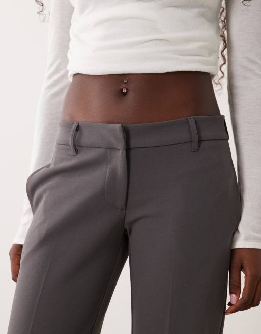 Gina Tricot pantalon droit en jersey taille basse gris, 3 de 5