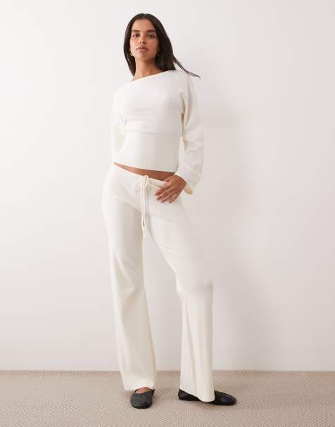 Gina Tricot pantalones de punto de estar por casa en crema - view 1