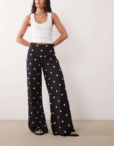Gina Tricot - Pantaloni a fondo ampio in jersey nero a pois - view 1