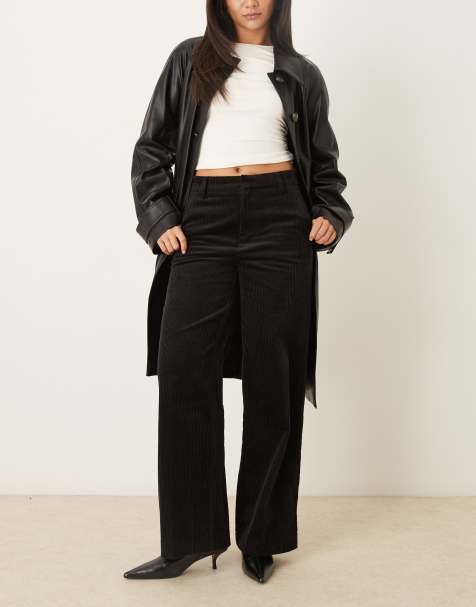 Gina Tricot - Pantaloni a vita alta in tessuto a coste nero - view 1