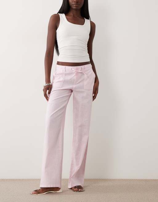 IXIMO Pantaloni Affusolati da Donna 100% Lino con Coulisse