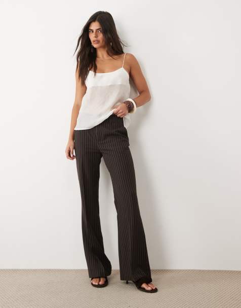 Gina - Tricot - Pantaloni bootcut comodi marroni gessati - view 1