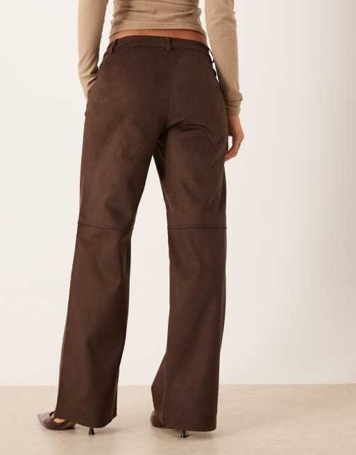 Gina Tricot - Pantalons taille basse imitation daim - Marron foncé, 4 de 5
