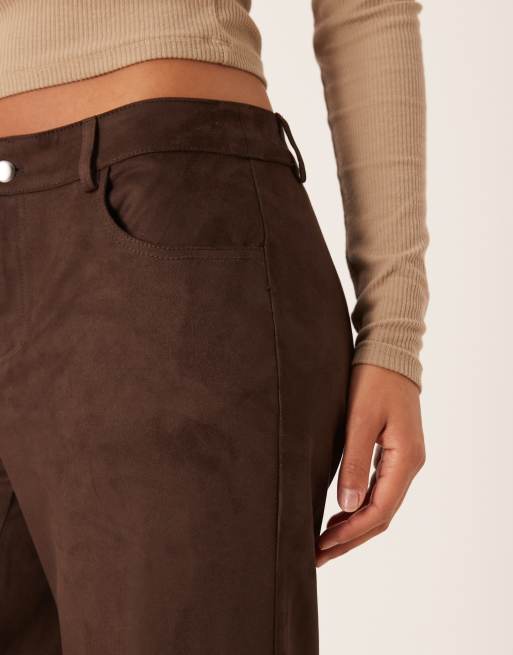 Gina Tricot - Pantalons taille basse imitation daim - Marron foncé, 5 de 5