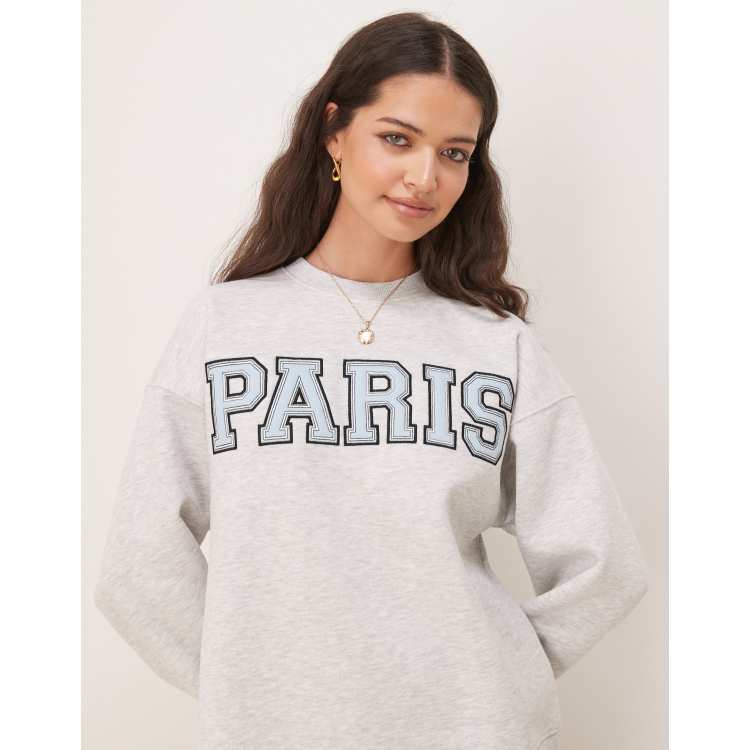 Gina Tricot Paris logo oversized sweatshirt in light gray melange