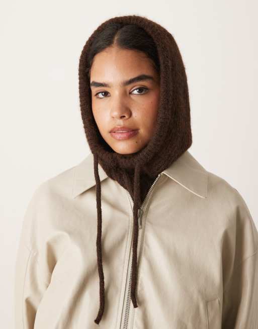 Gina Tricot - Passamontagna stile cappuccio marrone scuro in maglia morbido