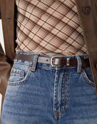 Gina Tricot Patent Belt With Silver Buckle In Brown