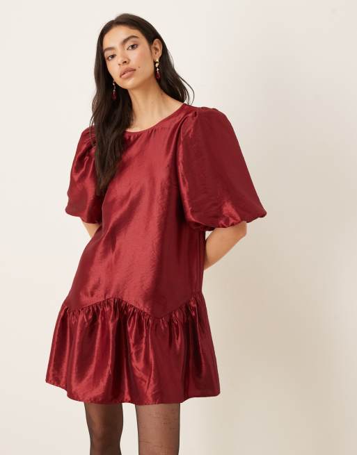 Gina Tricot - Peplum mini-jurk met korte ballonmouwen in rood