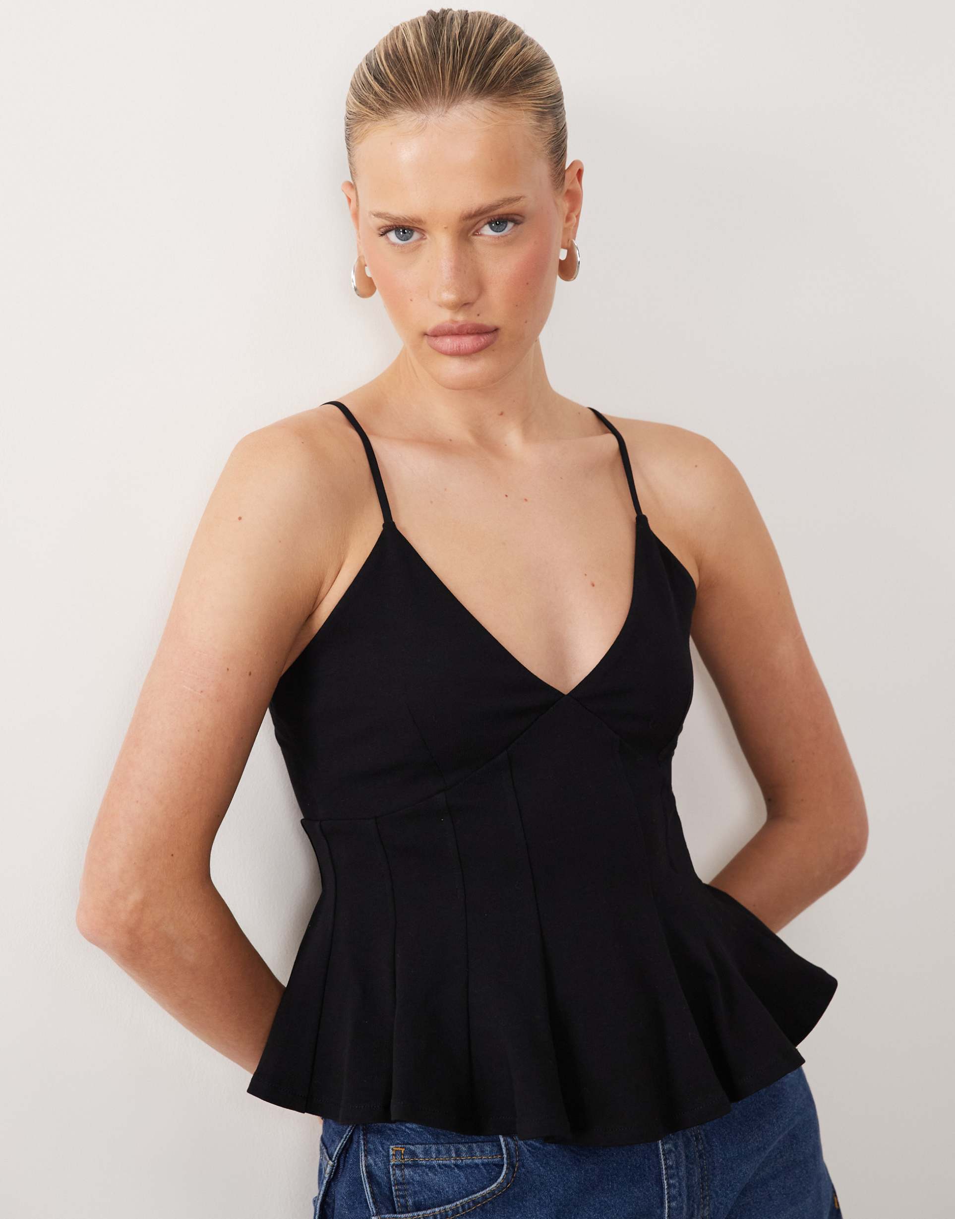 gina tricot peplum tank top in black