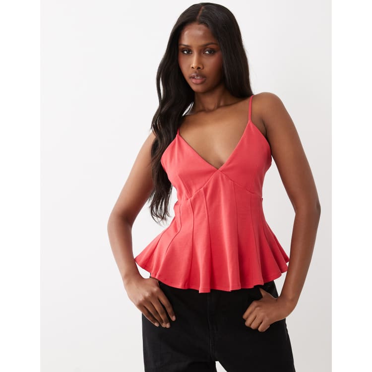 Gina Tricot peplum tank top in pink | ASOS
