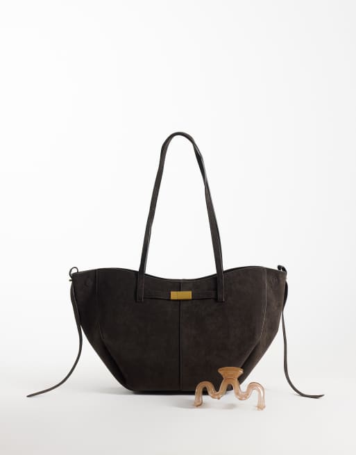 Gina Tricot petit cabas en daim synthétique avec détail de sangle marron, 2 de 4