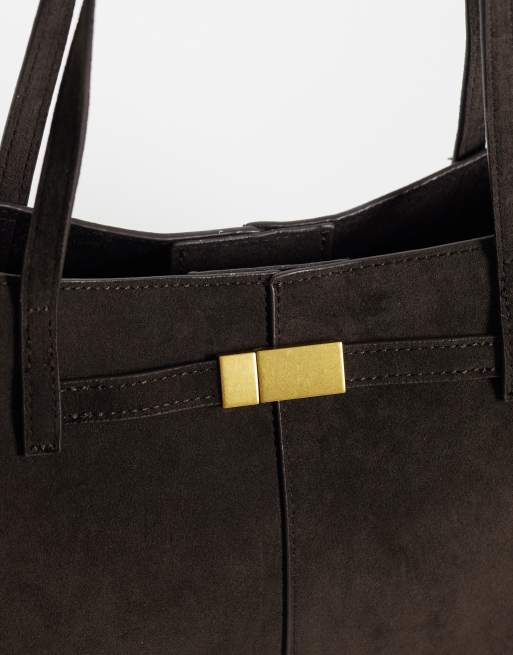 Gina Tricot petit cabas en daim synthétique avec détail de sangle marron, 3 de 4