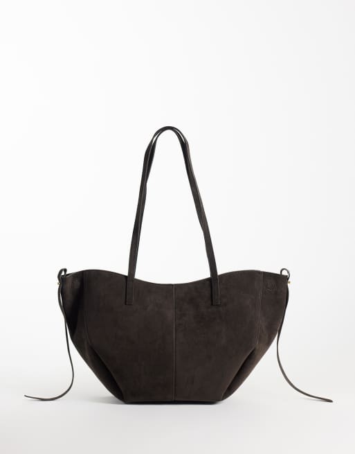 Gina Tricot petit cabas en daim synthétique avec détail de sangle marron, 4 de 4