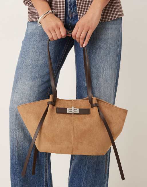 Gina Tricot - Petit cabas en imitation daim avec lanières - Marron multicolore