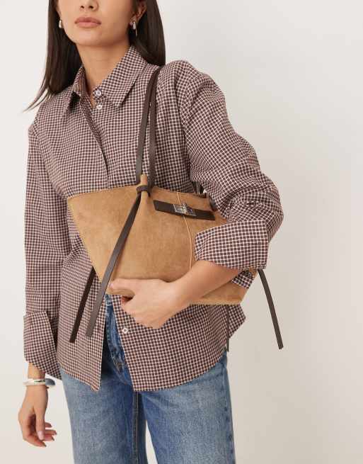 Gina Tricot - Petit cabas en imitation daim avec lanières - Marron multicolore, 2 de 4