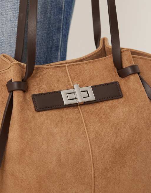 Gina Tricot - Petit cabas en imitation daim avec lanières - Marron multicolore, 3 de 4