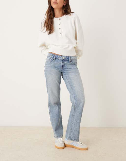 Gina Tricot Petite - Jean droit taille basse - Bleu clair vintage