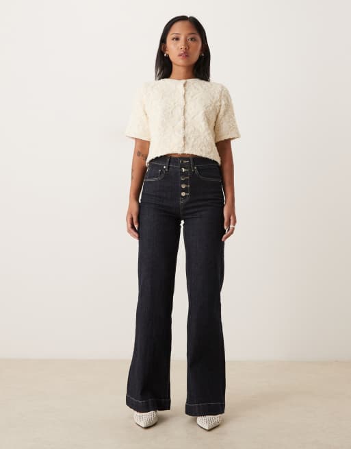 Gina Tricot Petite - Jeans a zampa sartoriali blu indaco lavaggio scuro