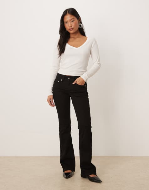 Gina Tricot Petite low waist bootcut jeans in black