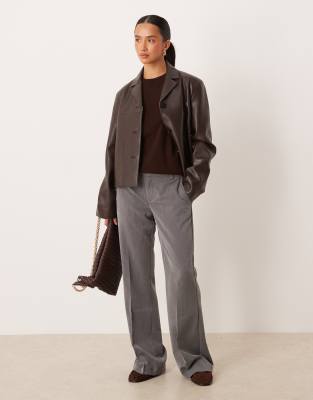 Gina Tricot Petite Relaxed Tailored Pants In Gray