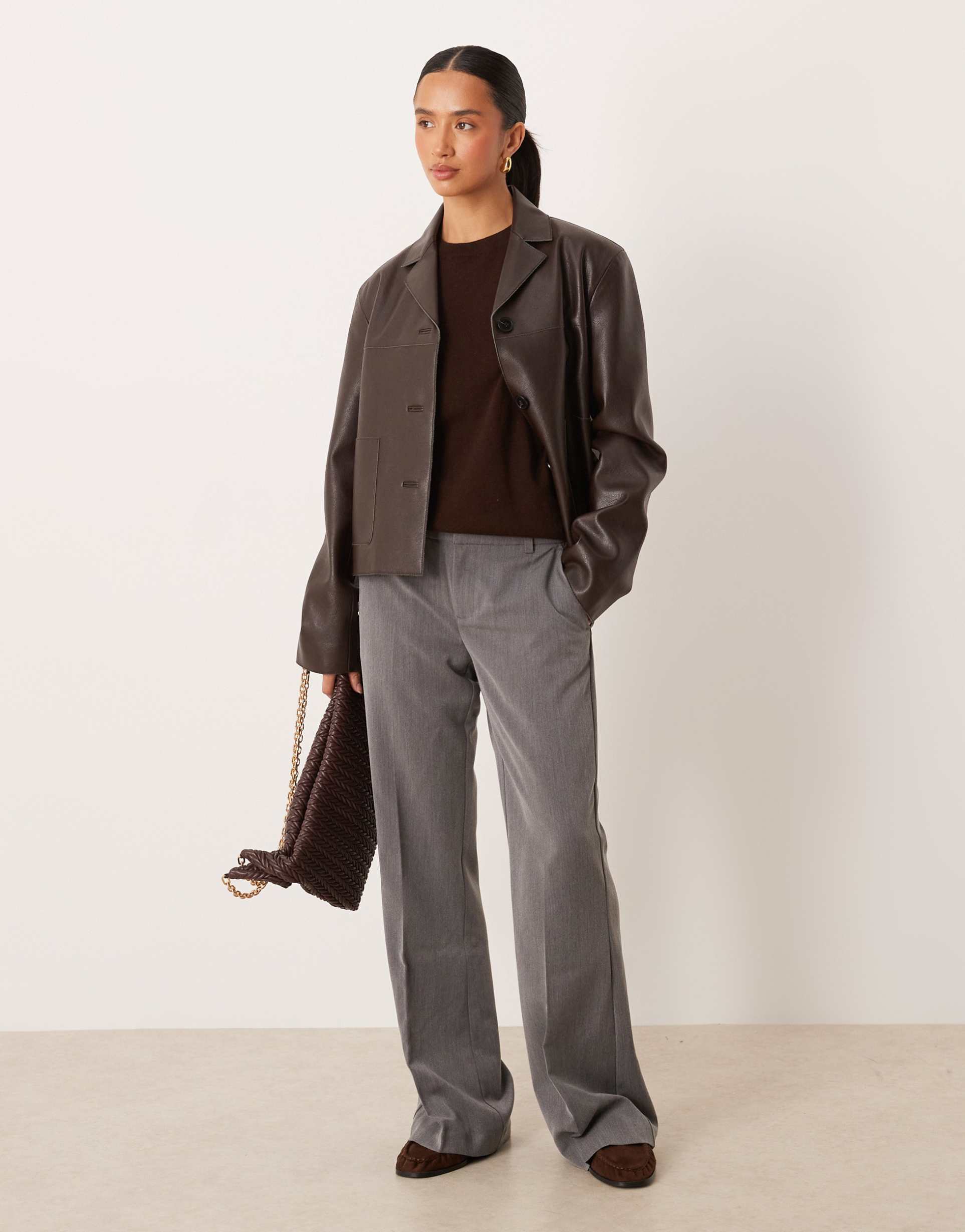 gina tricot petite relaxed tailored pants in heather gray