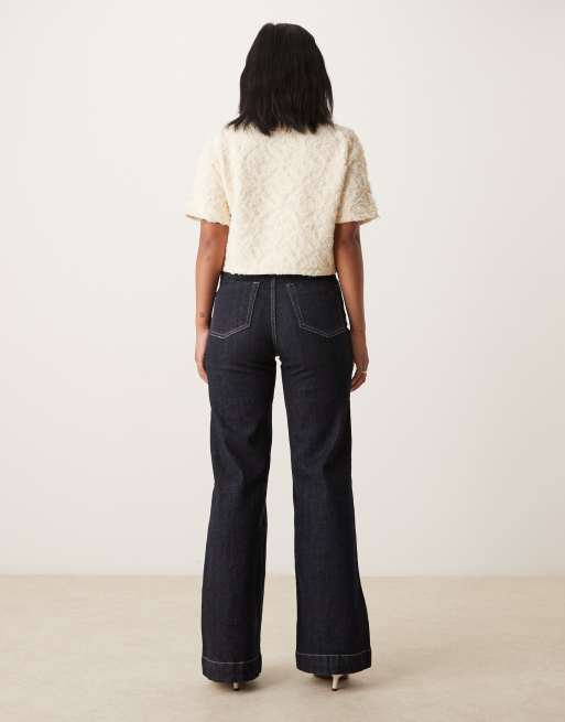 Gina Tricot Petite tailored flare jeans in darkwash indigo blue ASOS