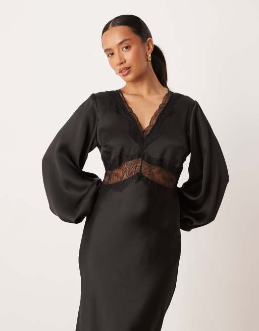 gina lace dress GINA TRICOT - V-neck Lace Satin Maxi Dress - Women - Polyester - 36 EU