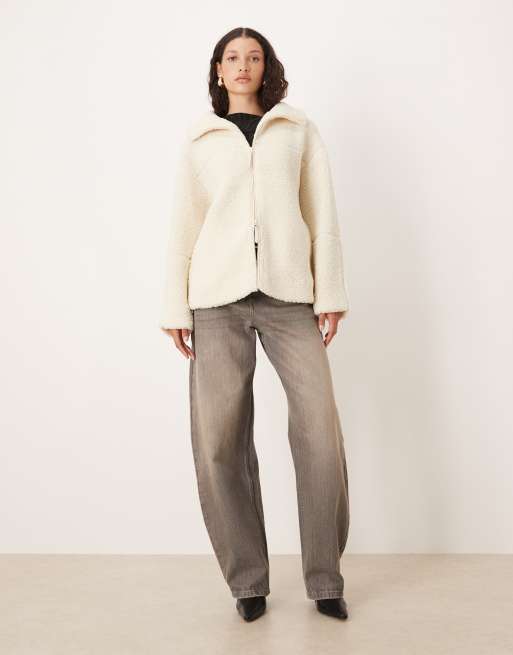 Gina Tricot pile zip up shacket in cream